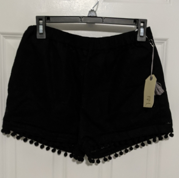 NEW Black Linen-Blend Pom Pom Pocket Shorts S - Picture 2 of 7